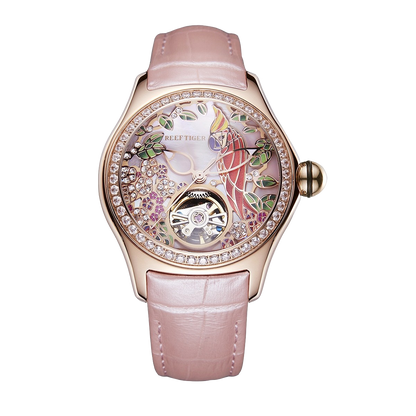 Luxury Rose Gold Women's Diamond Watches - Reef Tiger Aurora Parrots Series Watch