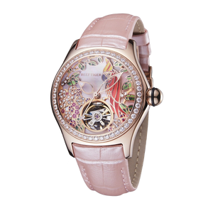 Luxury Rose Gold Women's Diamond Watches - Reef Tiger Aurora Parrots Series Watch