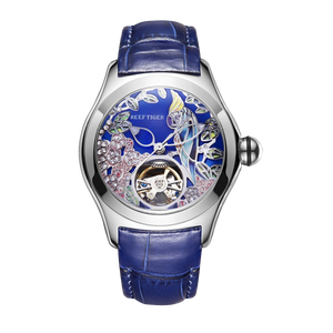 Luxury Classic Reef Tiger Aurora Parrots Lady Blue Skeleton Diamond Watches For Sale