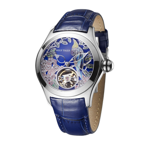 Luxury Classic Reef Tiger Aurora Parrots Lady Blue Skeleton Diamond Watches For Sale